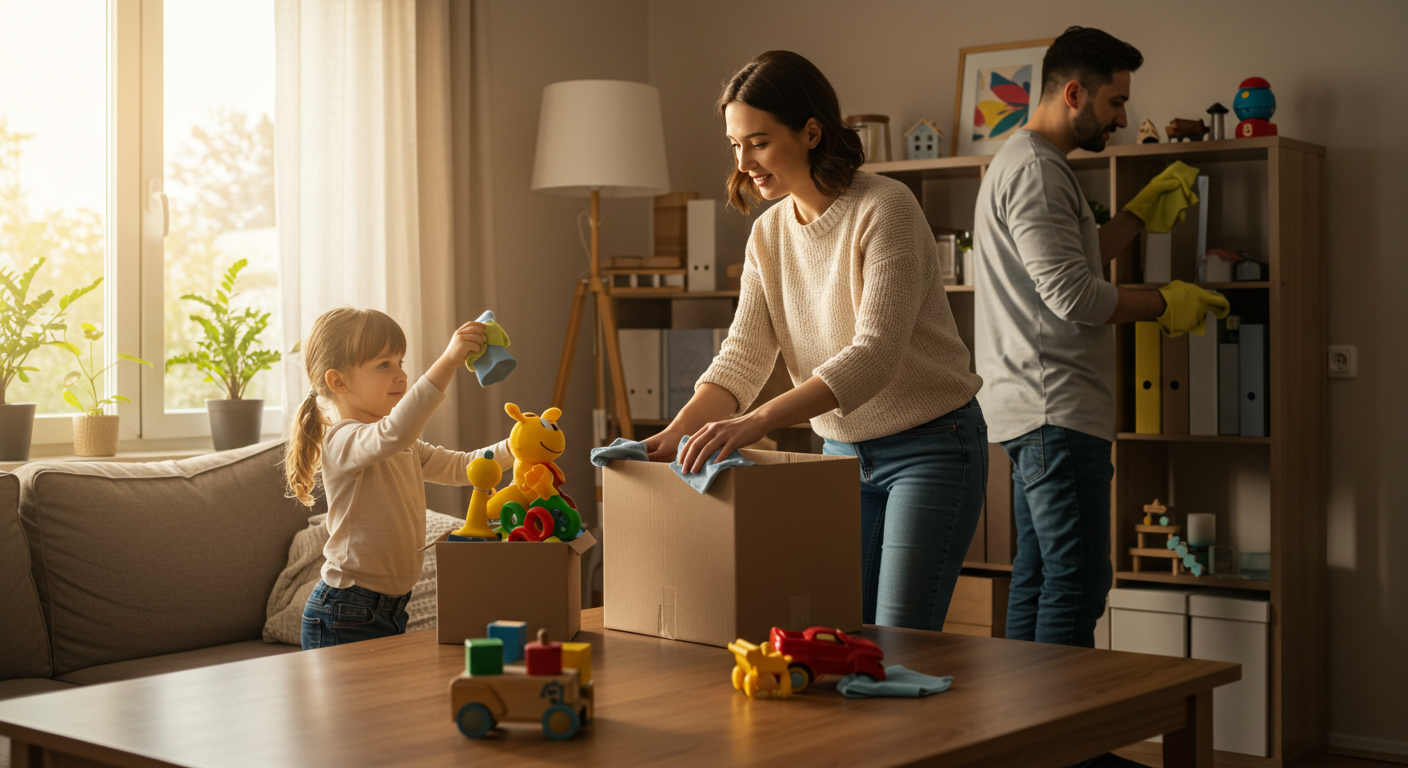 Mantener el orden es una tarea compartida en familia Familia colaborando para mantener el orden en casa.