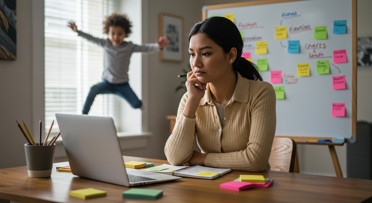 Definir el nicho primer paso para emprender online. Mujer analizando ideas para elegir el nicho de su negocio online.