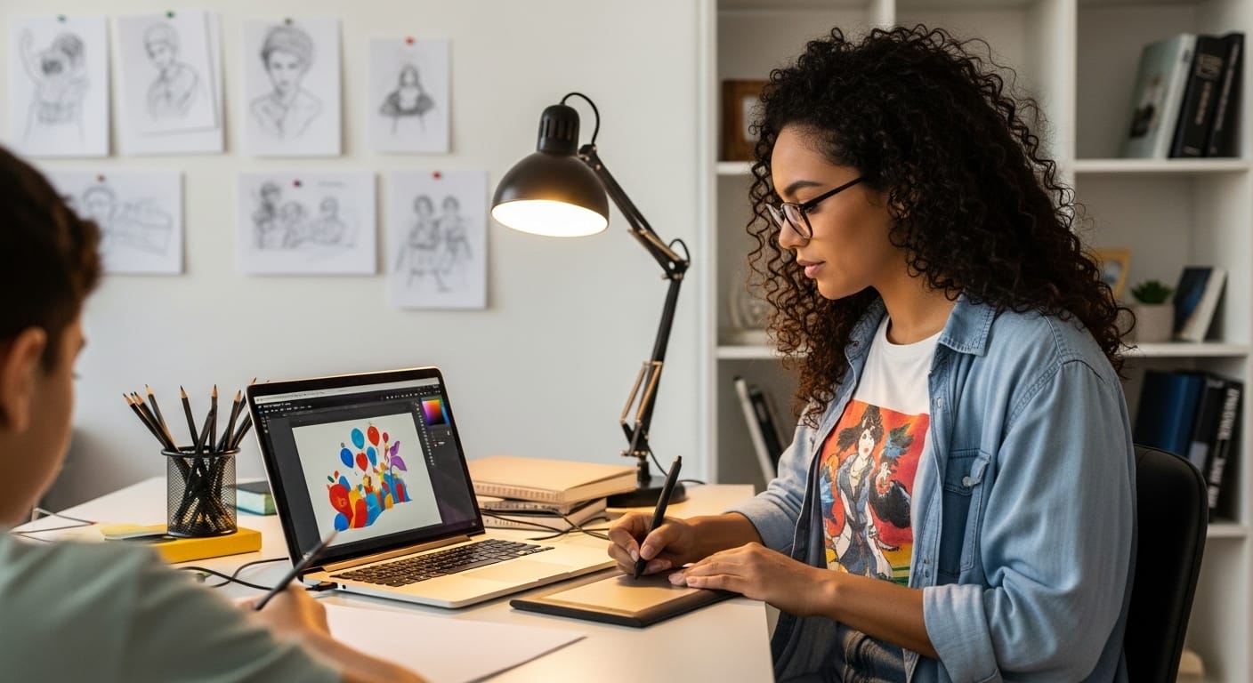 Diseño gráfico desde casa creatividad compatible con la maternidad.