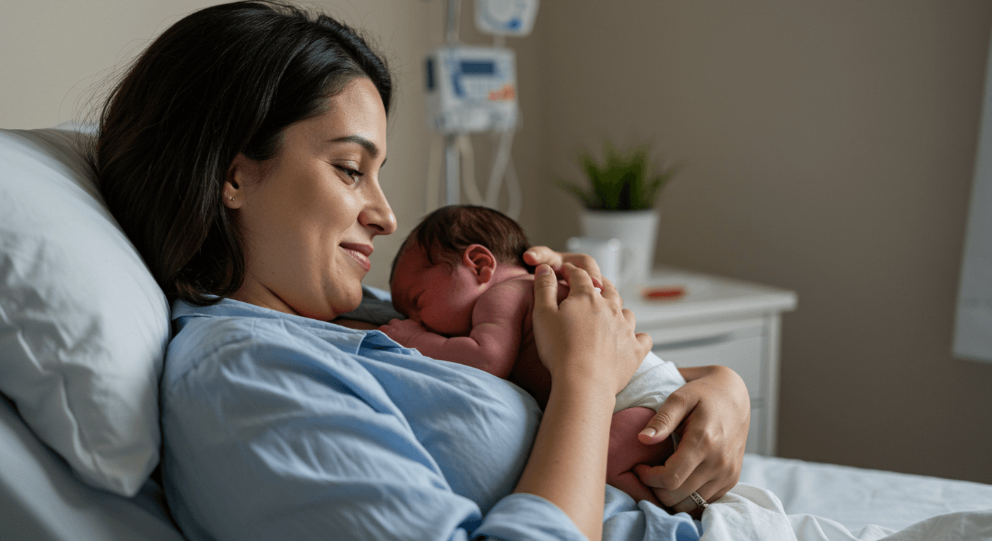 El agarre espontáneo en la postura biológica tras el nacimiento. Recién nacido buscando el pecho en postura biológica sobre su madre recostada.