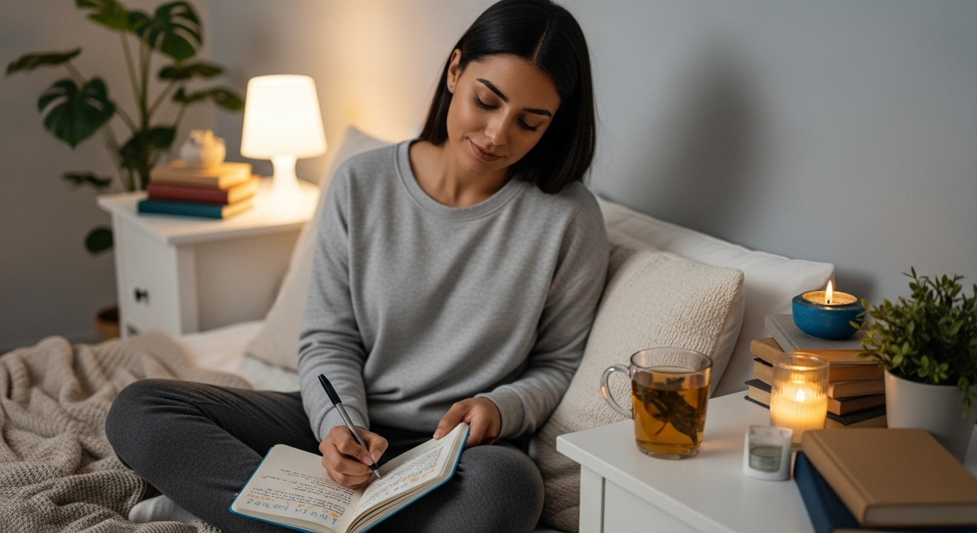 Escribir un diario una herramienta poderosa para el autoconocimiento. Mujer hispana escribiendo en su diario personal en un ambiente tranquilo.