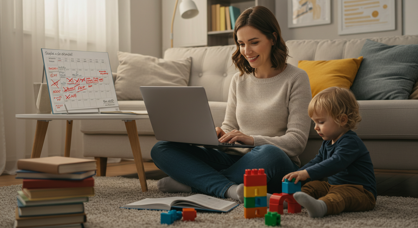 Flexibilidad en la rutina de una madre que estudia Mamá estudiante adaptando su rutina para equilibrar estudio y maternidad