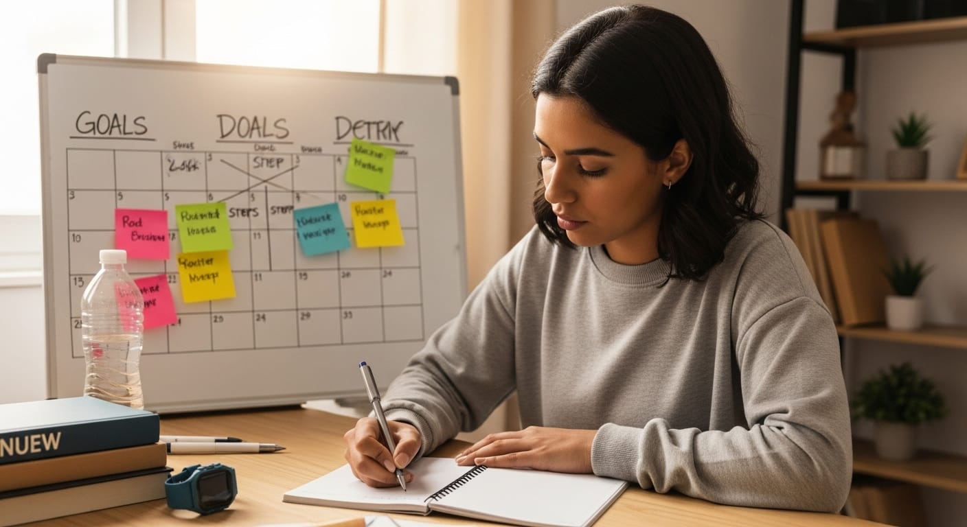 Planificación estratégica para lograr metas personales y profesionales Persona hispana planificando estrategias para alcanzar el éxito paso a paso