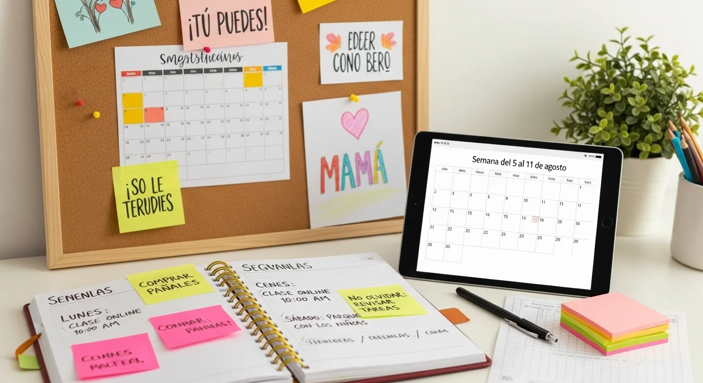 Elementos clave para una planificación semanal efectiva. Herramientas de planificación sobre un escritorio organizado en casa.
