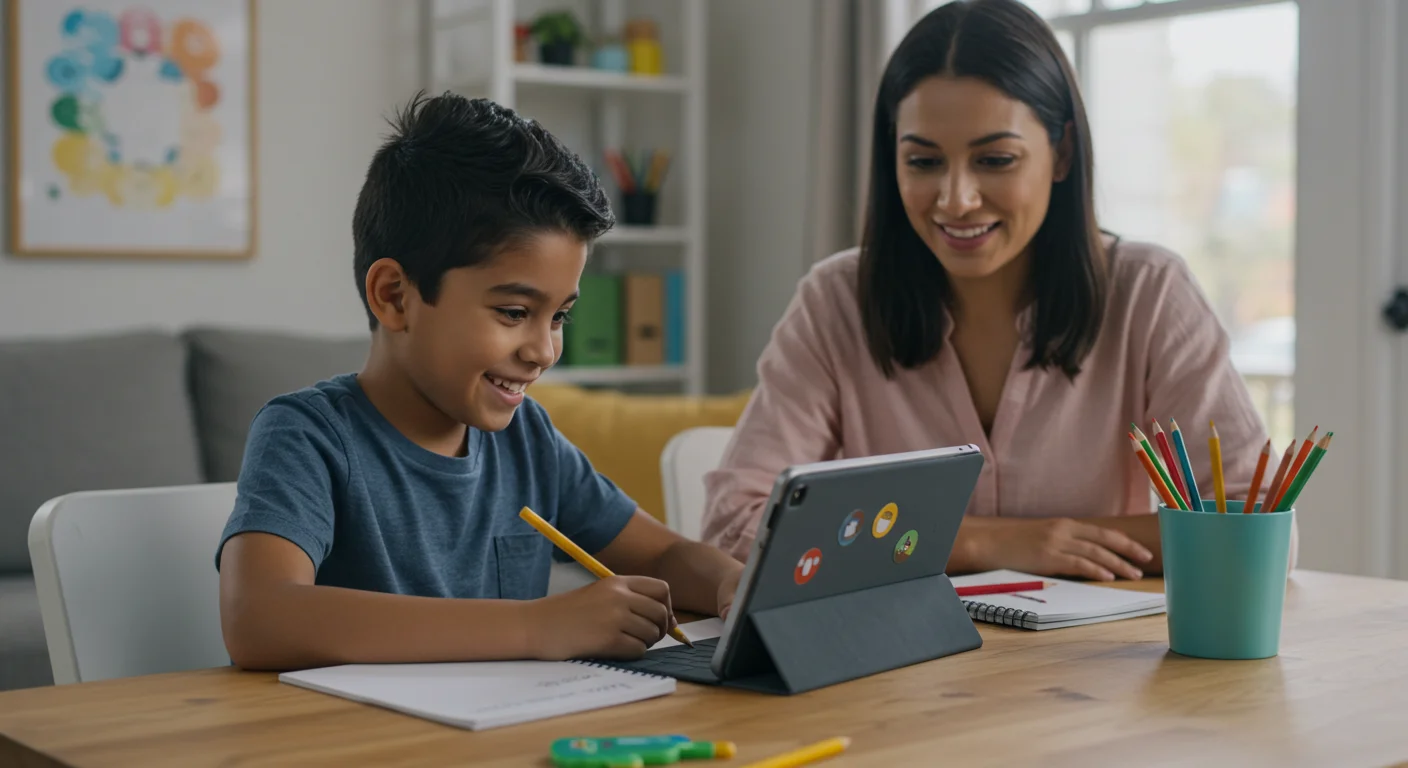 Aprendizaje personalizado: una nueva norma en la educación infantil Niño usando tablet educativa con apoyo de su madre en un entorno hogareño