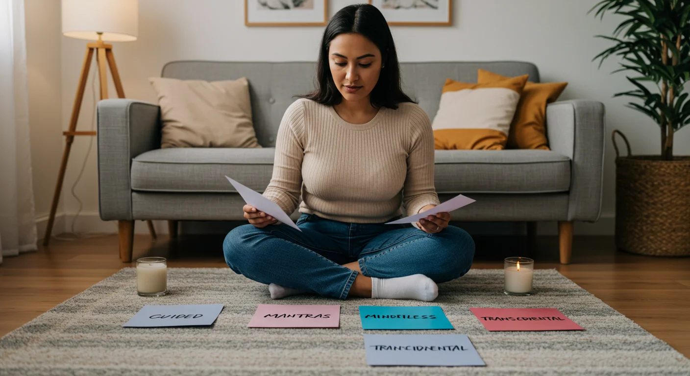Conociendo los distintos tipos de meditación para madres modernas Madre explorando diferentes tipos de meditación en un entorno hogareño