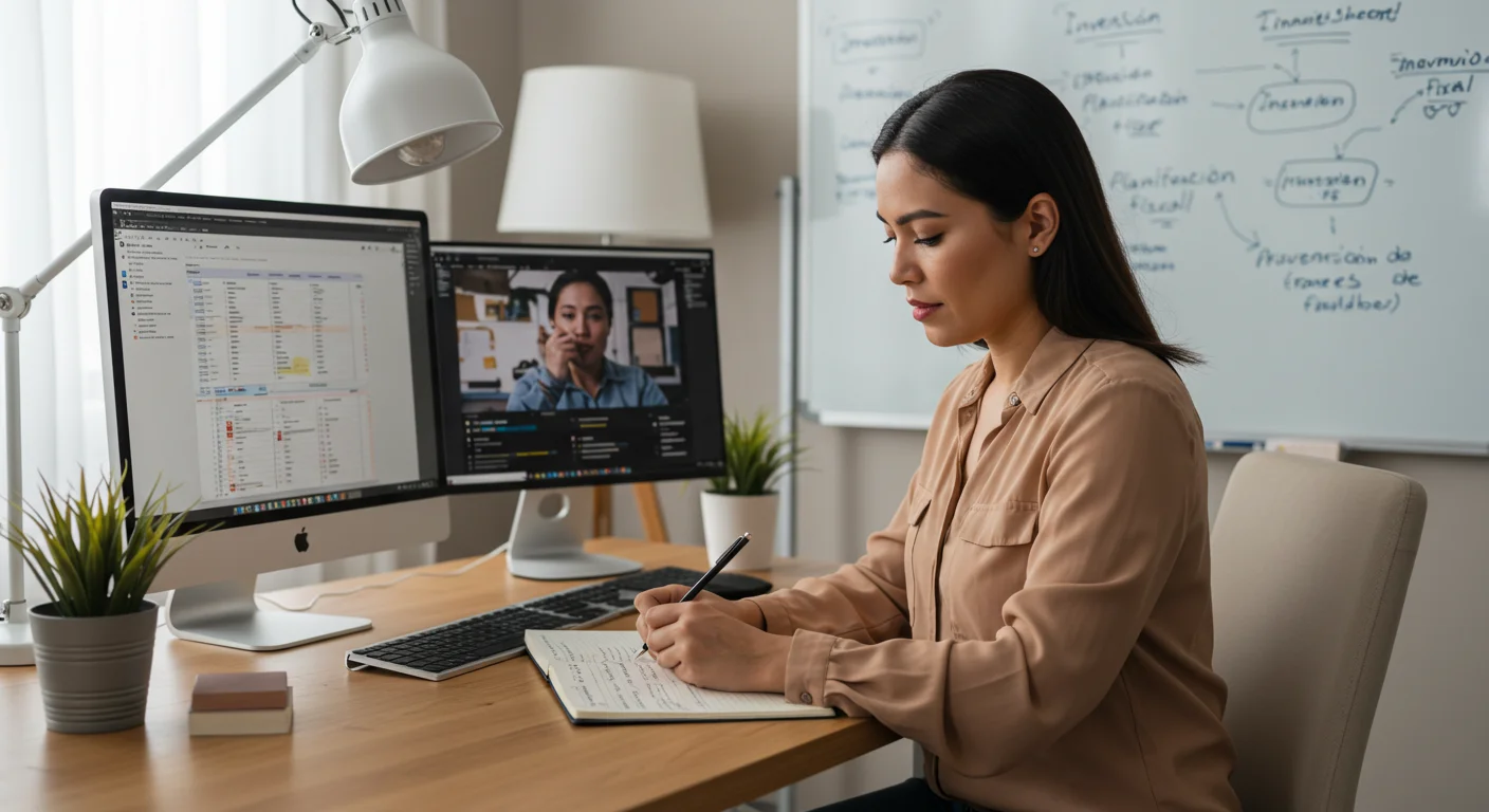 Desarrollo de habilidades financieras personales para un futuro sólido.webp Mujer aprendiendo habilidades financieras con recursos digitales en 2025.