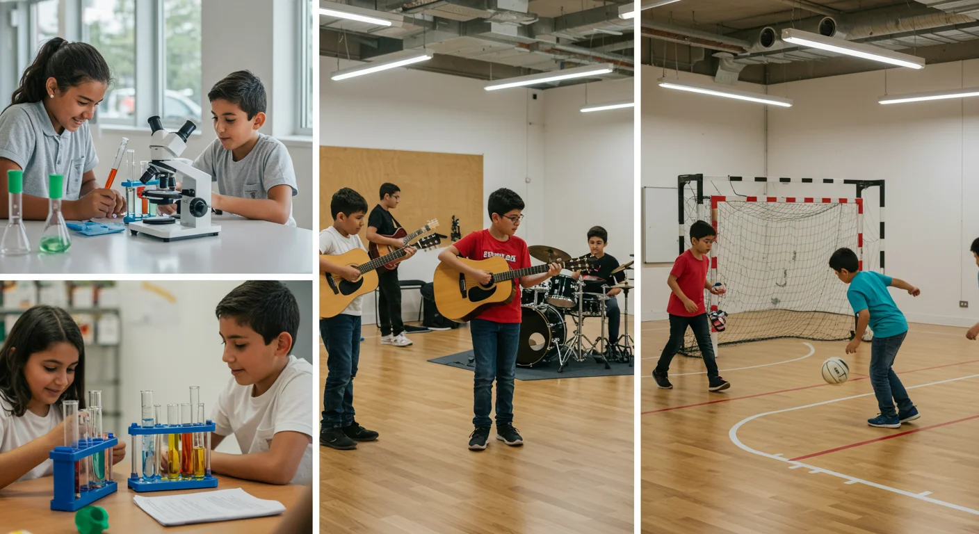 El valor de las actividades extracurriculares en la educación 2025 Niños participando en ciencia, música y deportes como actividades extracurriculares
