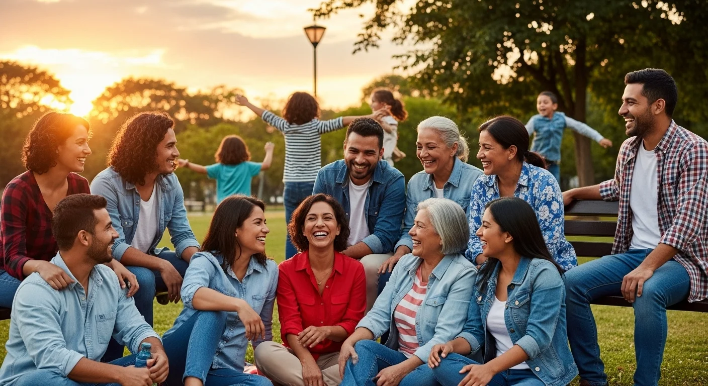 Relaciones sociales saludables el valor de las conexiones significativas.webp Amigos latinos disfrutando de una tarde juntos, representando la importancia de cultivar relaciones sociales saludables y significativas